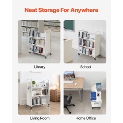 Rullaava kirjakärry hiiliteräs kaksipuoleiset W-muotoiset hyllyt 150 kg kapasiteetti lukittavat pyörät