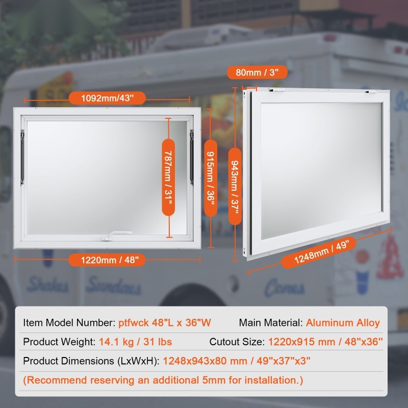 Myyntiluukku alumiiniseos 1248x943 mm 85 asteen avautuva ruokarekkoihin lasi ei sisälly