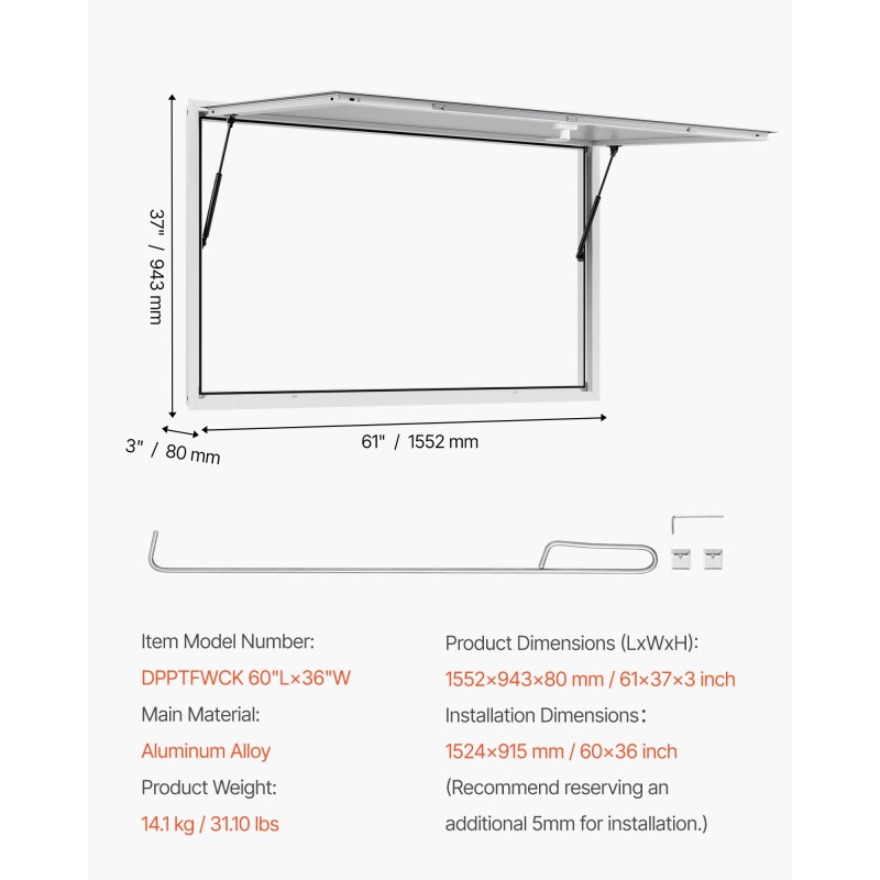 Palveluluukku alumiiniseosrunko 152×92 cm markiisiovella sadevedenkestävä ruoka-autoon