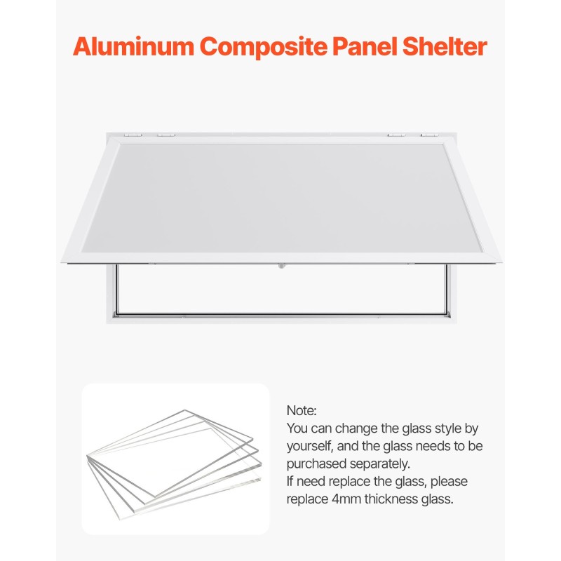 Myyntiluukku alumiiniseosrunko 188x102 cm ruokarekkoihin markiisiovella hydraulitukilla sadevesitiivis