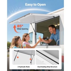 Myyntiluukku alumiiniseosrunko 188x102 cm ruokarekkoihin markiisiovella hydraulitukilla sadevesitiivis