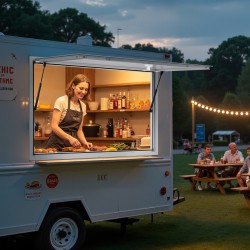 Myyntiluukku alumiiniseosrunko 188x102 cm ruokarekkoihin markiisiovella hydraulitukilla sadevesitiivis