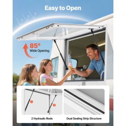 Myyntiluukku alumiiniseos asennusaukko 91,5x61 cm markiisiovella kaasujousilla ruokarekkoihin ja myyntivaunuihin