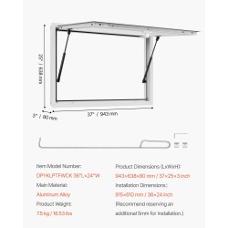 Myyntiluukku alumiiniseos asennusaukko 91,5x61 cm markiisiovella kaasujousilla ruokarekkoihin ja myyntivaunuihin
