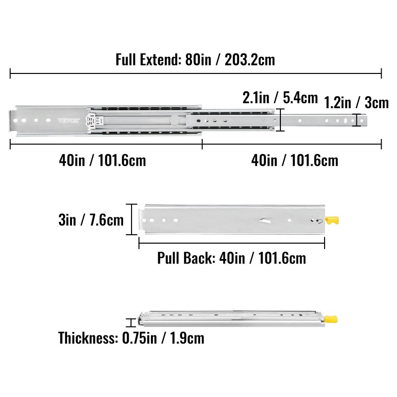 Laatikkokiskosarja kylmävalssattu teräs 101,6 cm 226,8 kg kantavuus sivukiinnitys 1 pari