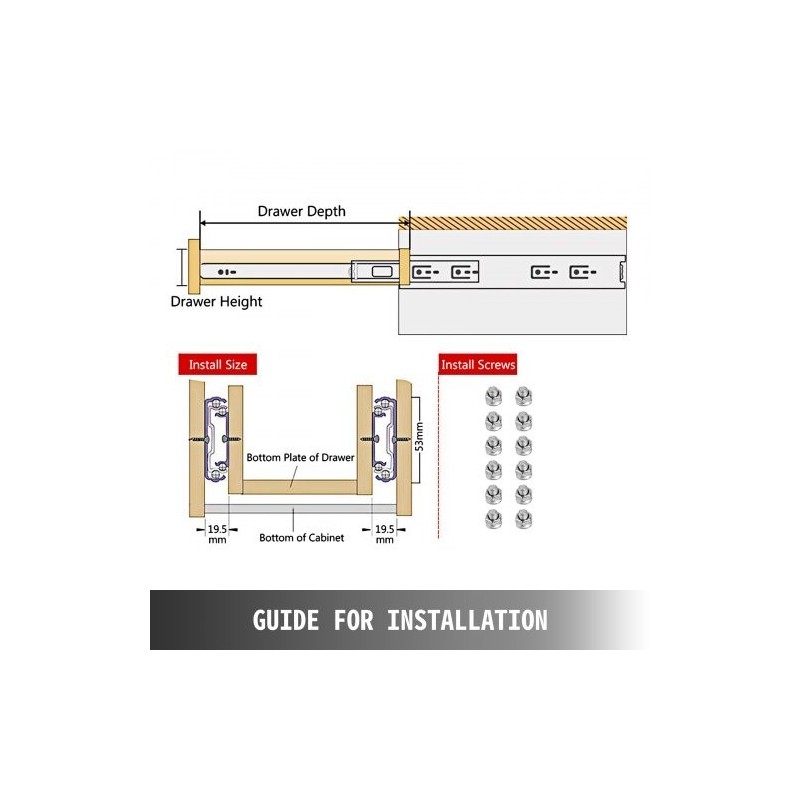 Raskaan käytön laatikkokiskosarja 28 tuuman kylmävalssattu teräs 500 paunaa täysulosveto pari