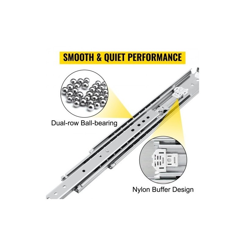 Laatikkokiskosarja kylmävalssattua terästä 91,4 cm 226,8 kg kantavuus kolmiosainen lukittava sivukiinnitys