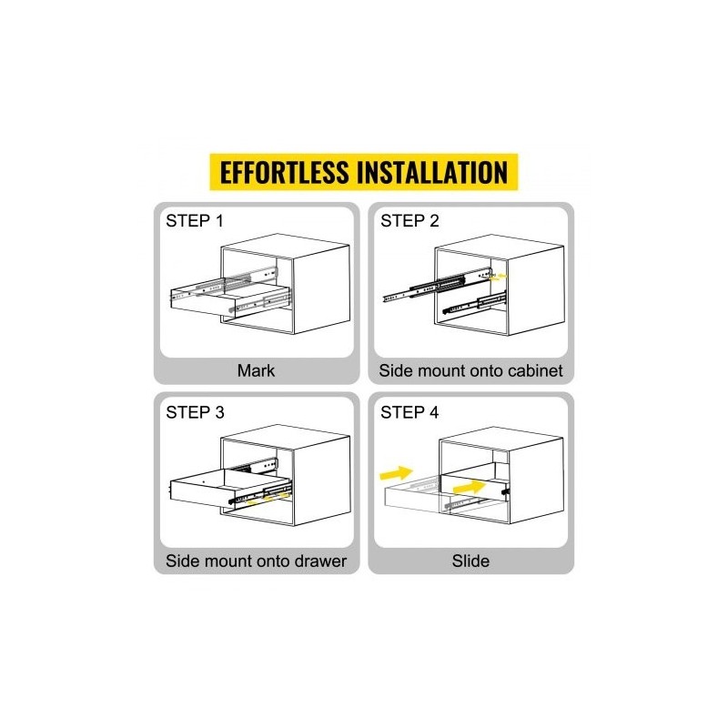 Laatikkokiskosarja kylmävalssattua terästä 91,4 cm 226,8 kg kantavuus kolmiosainen lukittava sivukiinnitys