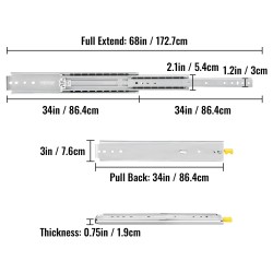 Laatikkokiskosarja kolmekymmentäneljä tuumaa kylmävalssattu teräs yksi pari sivukiinnitteinen lukittava kuulalaakeroitu
