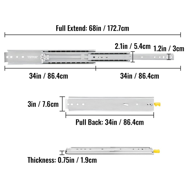Laatikkokiskosarja kolmekymmentäneljä tuumaa kylmävalssattu teräs yksi pari sivukiinnitteinen lukittava kuulalaakeroitu