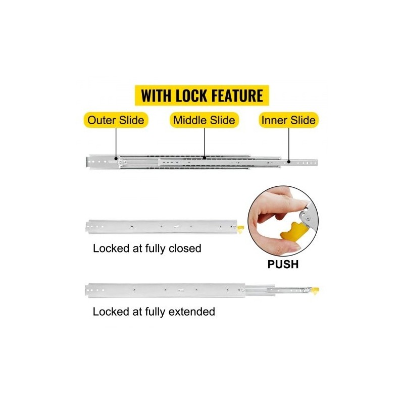 Raskaan käytön laatikkokiskosarja kylmävalssattu teräs 48 tuumaa kokonaan ulos vedettävä pari