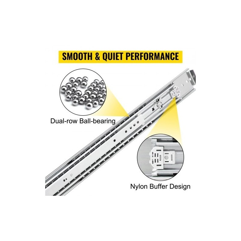 Raskaan käytön laatikkokiskosarja kylmävalssattu teräs 48 tuumaa kokonaan ulos vedettävä pari