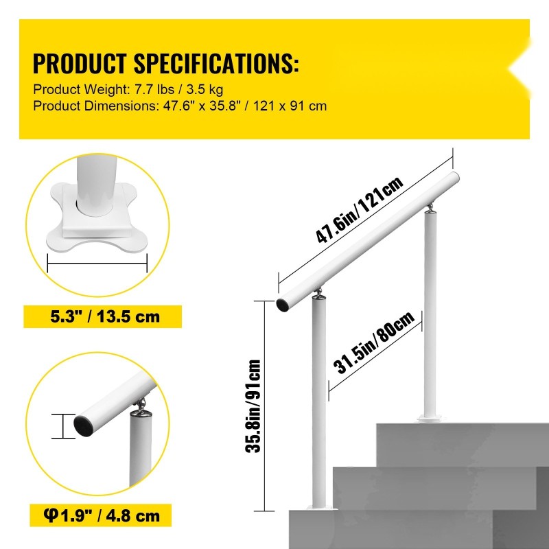 Alumiinikaide ulkoportaisiin valkoinen sopii 1–4 portaalle säädettävä kulma 0–45 astetta