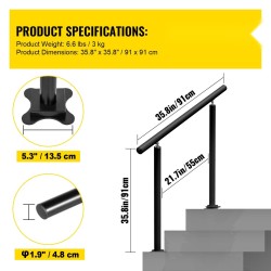 Ulkokäsijohde alumiini ja rauta 91 cm 86,4 cm musta 1–3 portaalle