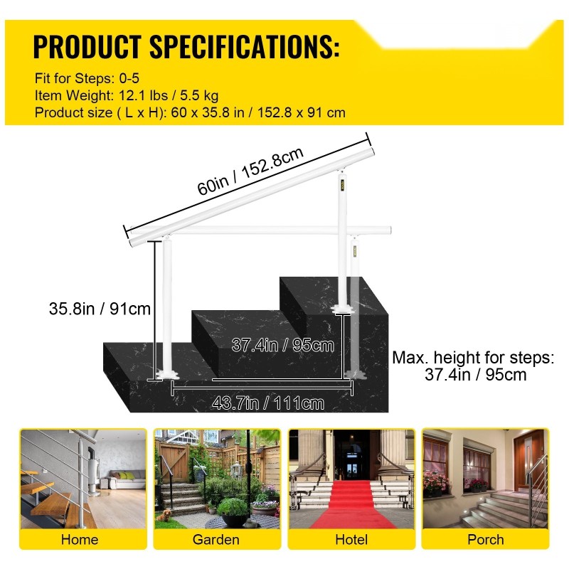 Portaiden alumiinikaide valkoinen 0–5 askelmaa säädettävä kulma sisäkäyttö ulkokäyttö