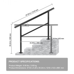 Ulkokäsijohde alumiini 121 x 89,5 cm musta säädettävä 0–30° 3–4 portaalle