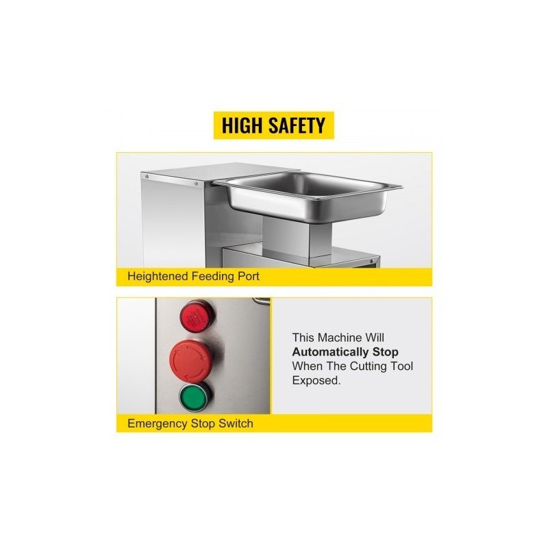 Sähköinen lihaleikkuri ruostumattomasta teräksestä 750 wattia 500 kilogrammaa tunnissa teräväli 3 millimetriä