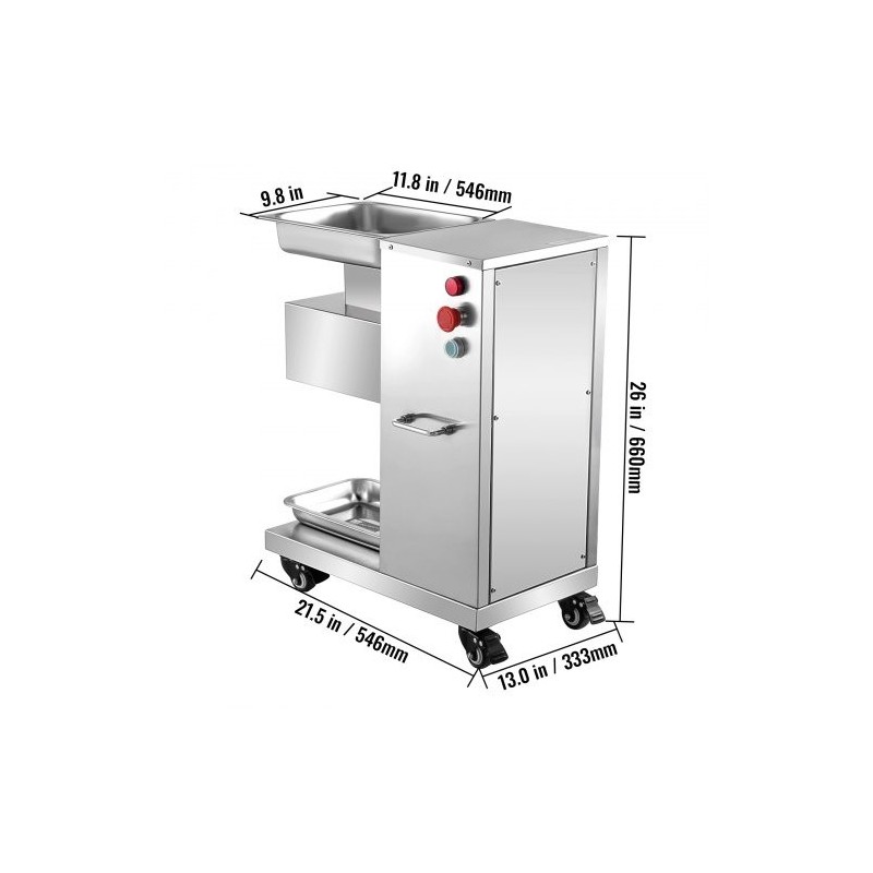 Sähköinen lihaleikkuri ruostumattomasta teräksestä 750 wattia 500 kilogrammaa tunnissa teräväli 3 millimetriä