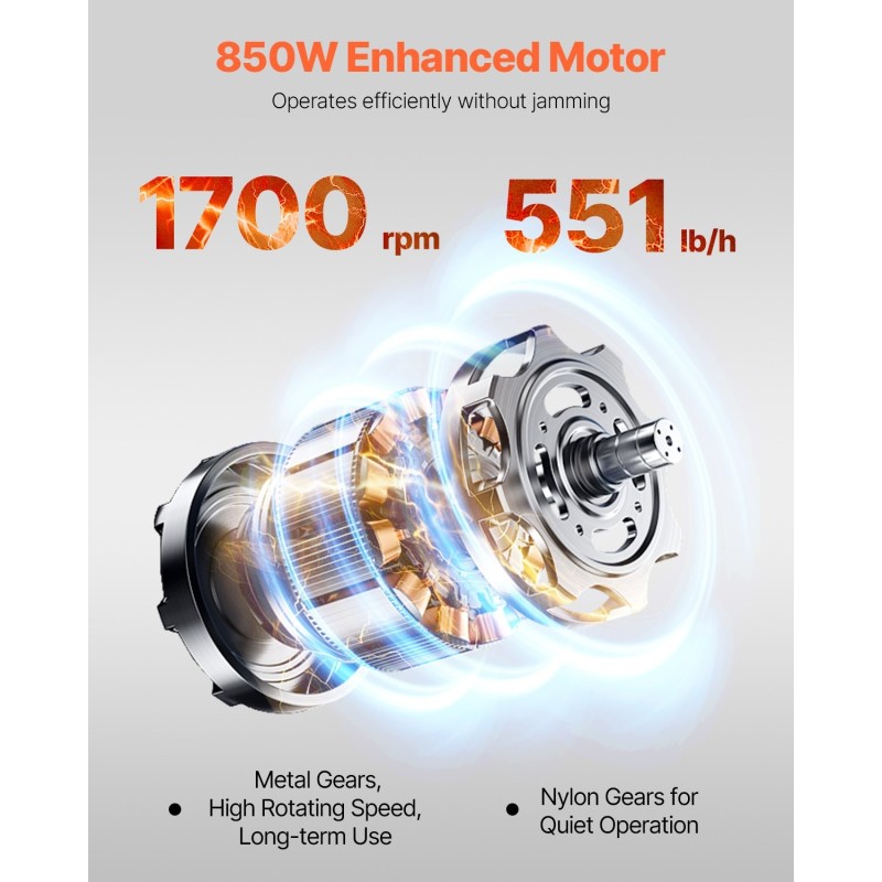 Lihaleikkuri 850W ruostumaton teräs 5 mm irrotettavat terät kotiin ravintolaan