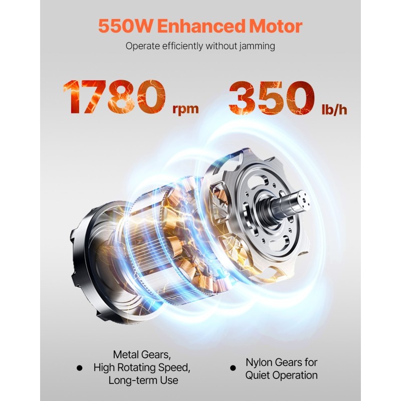 Sähköinen lihaleikkuri ruostumattomasta teräksestä 550 W 3,5 mm 159 kg tunnissa