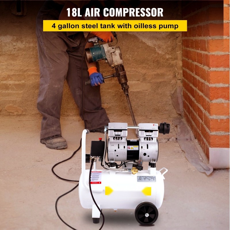 Öljytön ilmakompressori 18 litran terässäiliö 1,1 hv 850 wattia 8 baarin kannettava