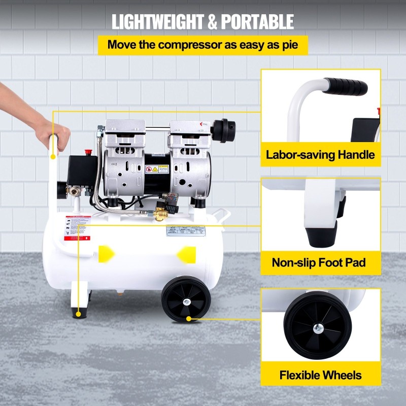 Öljytön ilmakompressori 18 litran terässäiliö 1,1 hv 850 wattia 8 baarin kannettava