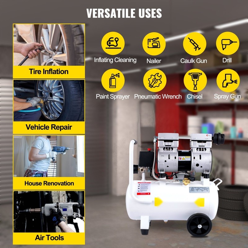 Öljytön ilmakompressori 18 litran terässäiliö 1,1 hv 850 wattia 8 baarin kannettava