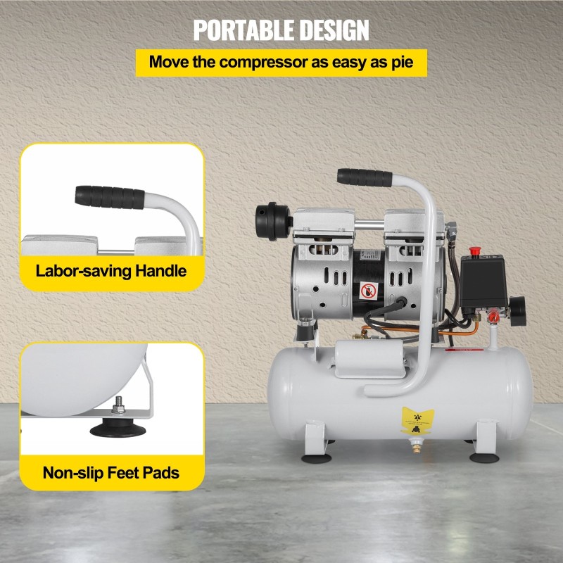 Öljytön ilmakompressori 9 l säiliö 550 W kuparimoottori 8 bar