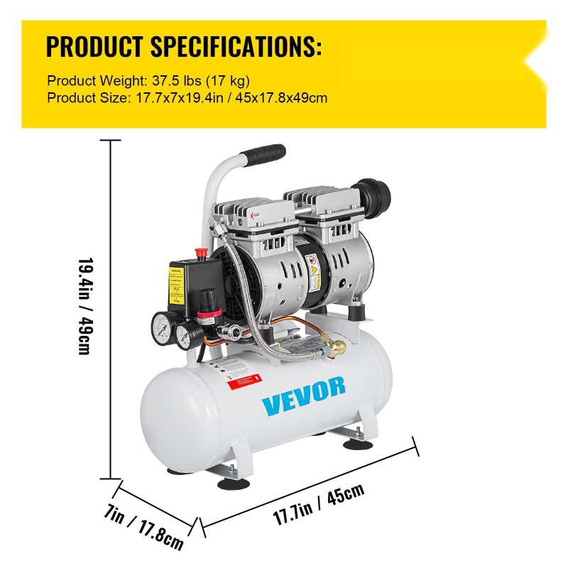 Öljytön ilmakompressori 9 l säiliö 550 W kuparimoottori 8 bar