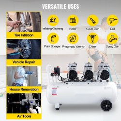 Öljytön paineilmakompressori 80 litran teräksinen säiliö 2200 wattinen kuparimoottori hiljainen pyörällinen