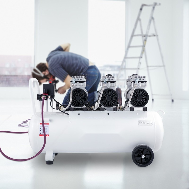Öljytön paineilmakompressori 80 litran teräksinen säiliö 2200 wattinen kuparimoottori hiljainen pyörällinen