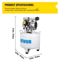 Pystymallinen öljytön paineilmakompressori 40 L kuparimoottori 850 W 58 dB