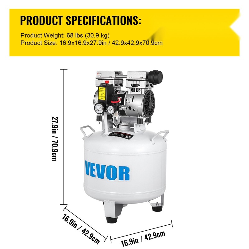 Pystymallinen öljytön paineilmakompressori 40 L kuparimoottori 850 W 58 dB