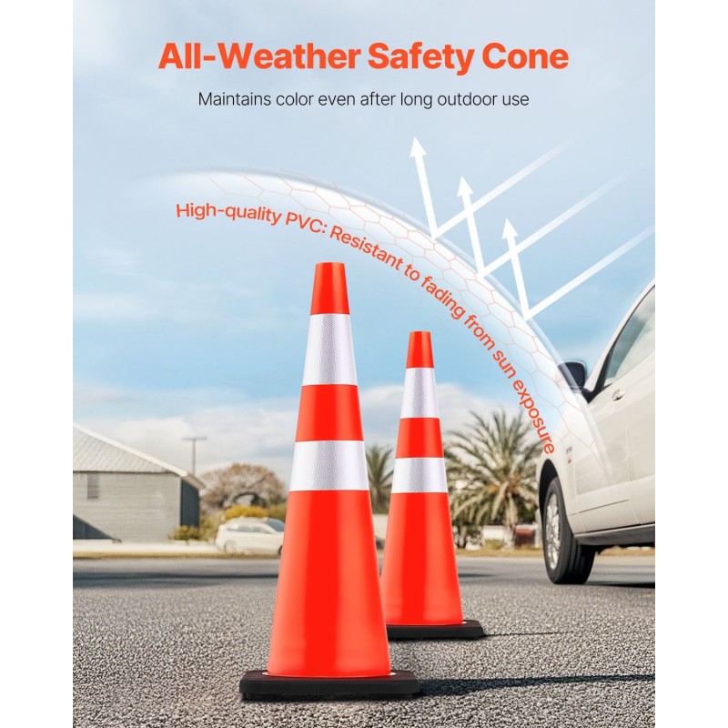 Liikennekartiot PVC-muoviset 92 senttimetriä 6 kpl oranssi heijastinkaulus painotettu pohja