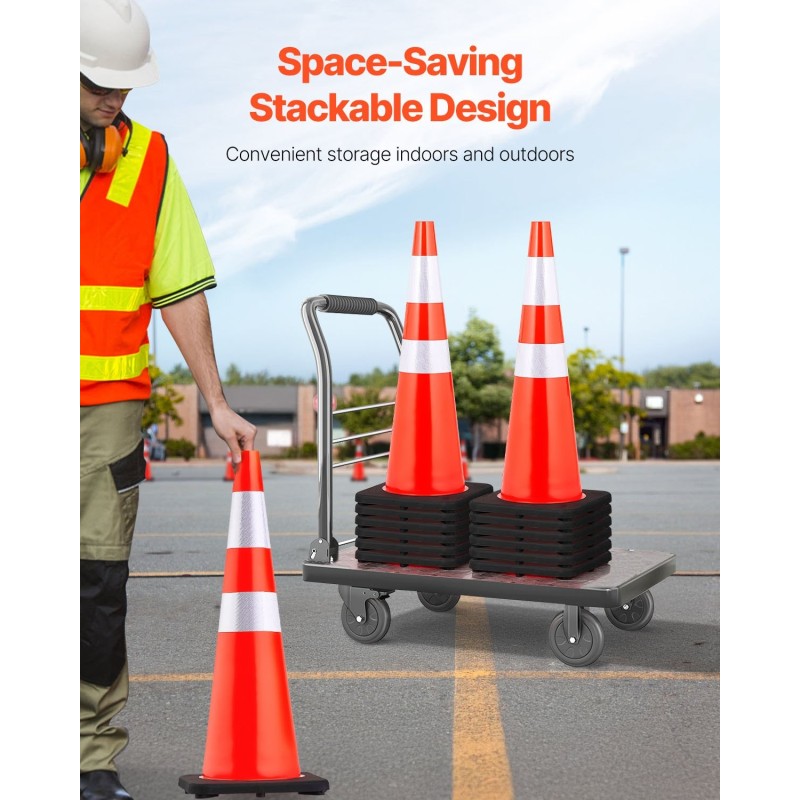 Liikennekartiot PVC-muoviset 92 senttimetriä 6 kpl oranssi heijastinkaulus painotettu pohja