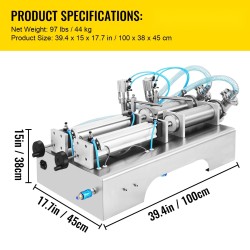 Pneumaattinen nesteen täyttökone kaksoissuuttimilla 100–1000 ml 304-ruostumaton teräs