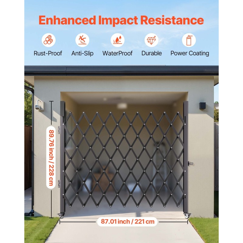 Yksiosainen taittuva turvaportti 3/4-tuuman kanavateräksinen korkeus 7.1 jalkaa leveys jopa 7.9 jalkaa