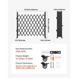 Yksiosainen taittuva turvaportti 3/4-tuuman kanavateräksinen korkeus 7.1 jalkaa leveys jopa 7.9 jalkaa