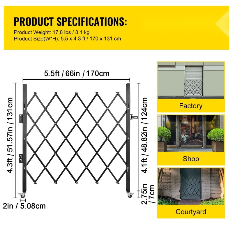 Taittuva turvaportti terästä 170×124 cm säädettävä leveys pyörillä