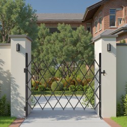 Teräksinen yksiosainen taitettava turvaportti 180 cm leveä 161 cm korkea salpalukolla pyörillä