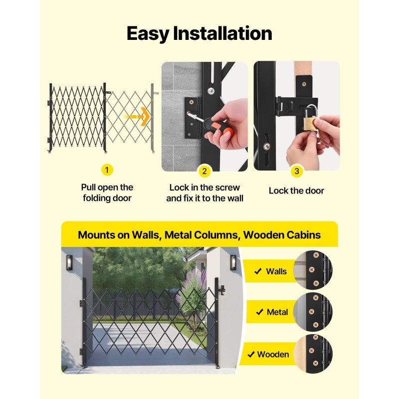 Taittuva teräksinen turvaportti yksiosainen 190 cm leveä 131 cm korkea lukittavilla pyörillä