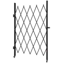 Teräksinen yksilehtinen taittuva turvaportti leveys 126 cm korkeus 197 5 cm lukittavilla pyörillä