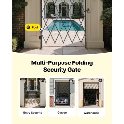 Teräksinen yksilehtinen taittuva turvaportti leveys 126 cm korkeus 197,5 cm lukittavilla pyörillä