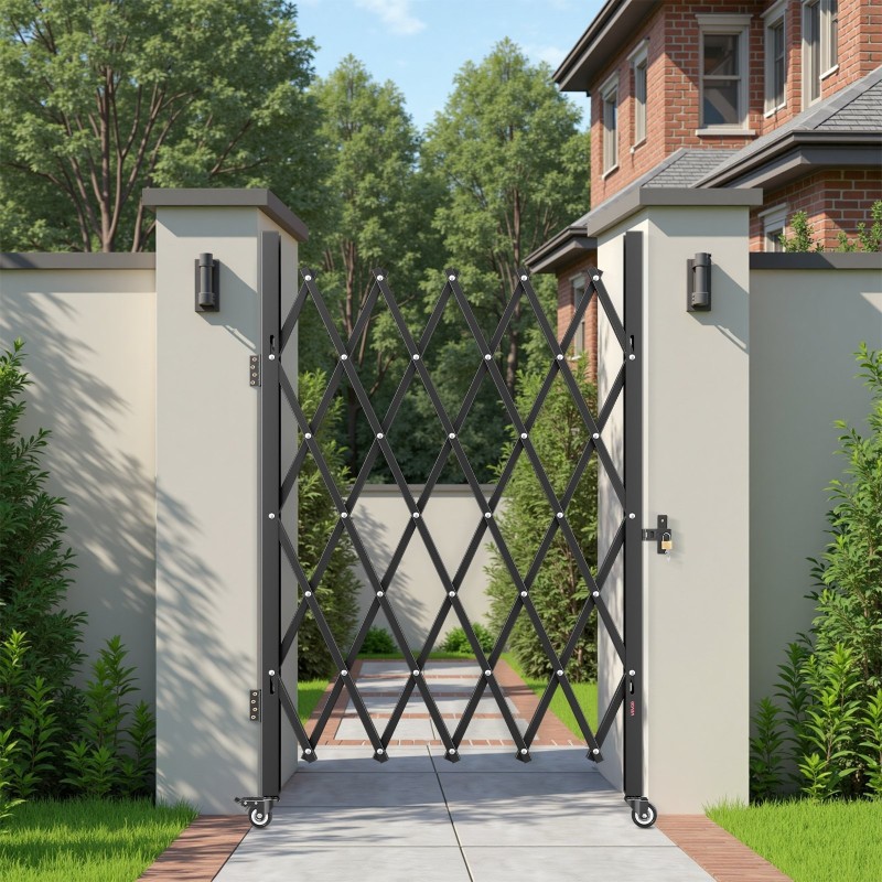 Teräksinen yksilehtinen taittuva turvaportti leveys 126 cm korkeus 197,5 cm lukittavilla pyörillä