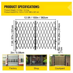 Taittuva kaksiosainen teräsportti 3/4 tuuman kanavateräs leveys 0,5–12 jalkaa korkeus 6,5 jalkaa
