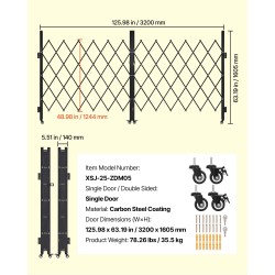 Kaksinkertainen taittuva teräs turvaportti 3200 mm 1605 mm 360 asteen pyörillä lukittava