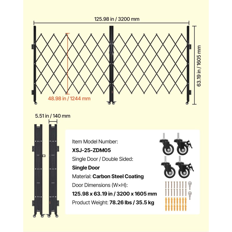 Kaksinkertainen taittuva teräs turvaportti 3200 mm 1605 mm 360 asteen pyörillä lukittava