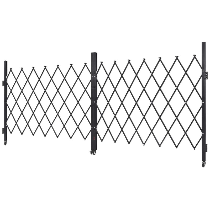 Kaksinkertainen taittuva teräsinen turvaportti 370 x 160,5 cm lukittavat 360° kääntyvät pyörät