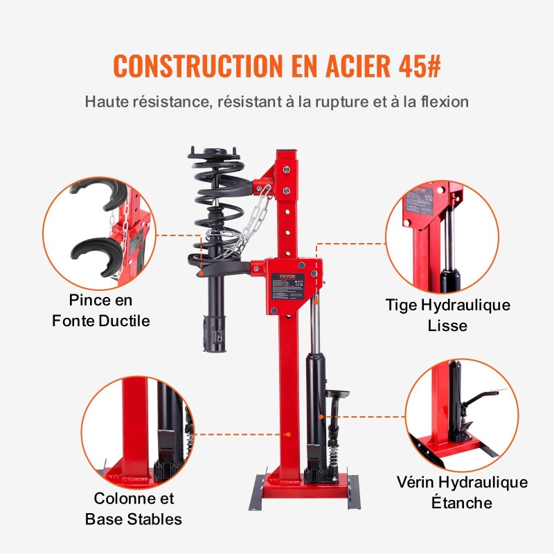 Hydraulinen jousipuristin 1 tonnin puristusvoimalla 4,5 tonnin tunkkikapasiteetilla iskunvaimentimien kierrejousille