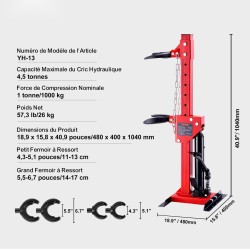 Hydraulinen jousipuristin 1 tonnin puristusvoimalla 4,5 tonnin tunkkikapasiteetilla iskunvaimentimien kierrejousille